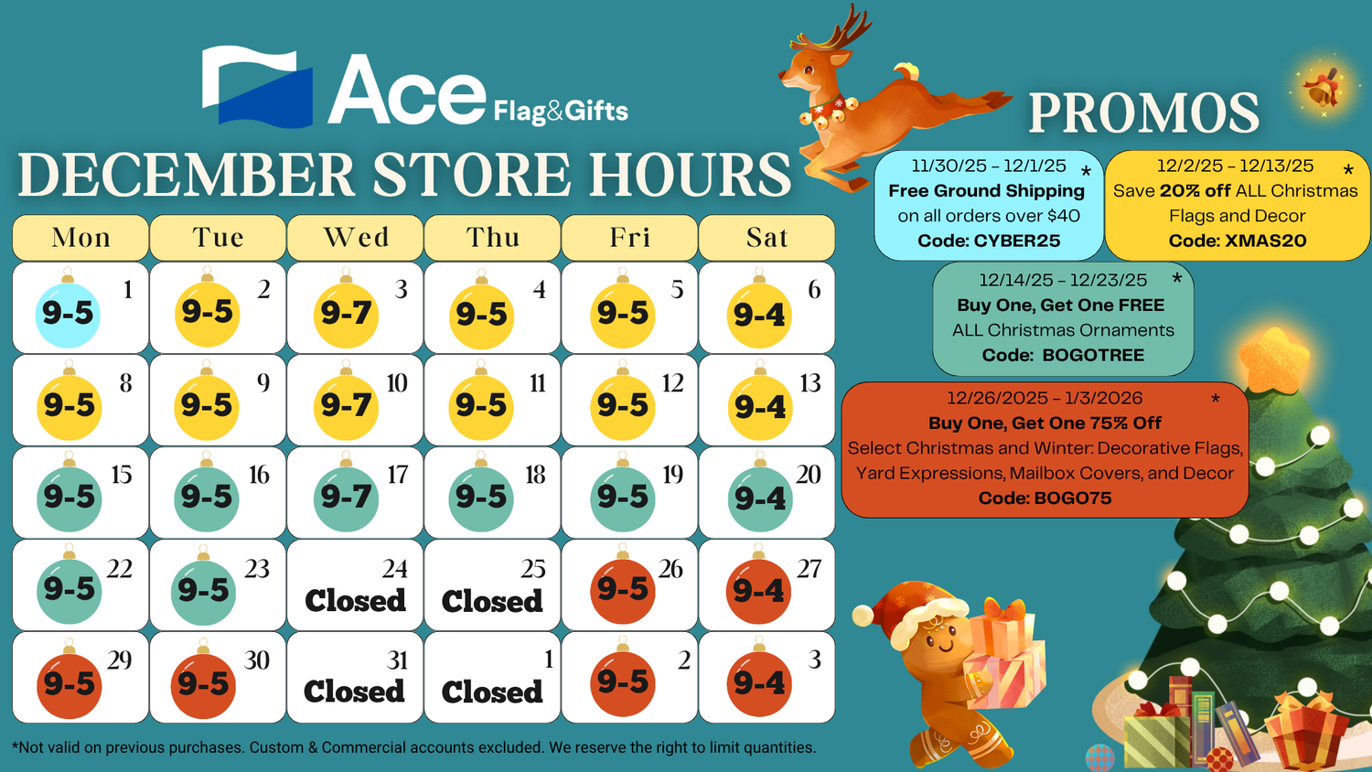 December Store Hours and Sales