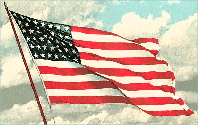 US Flag in Blue Sky Greeting Card