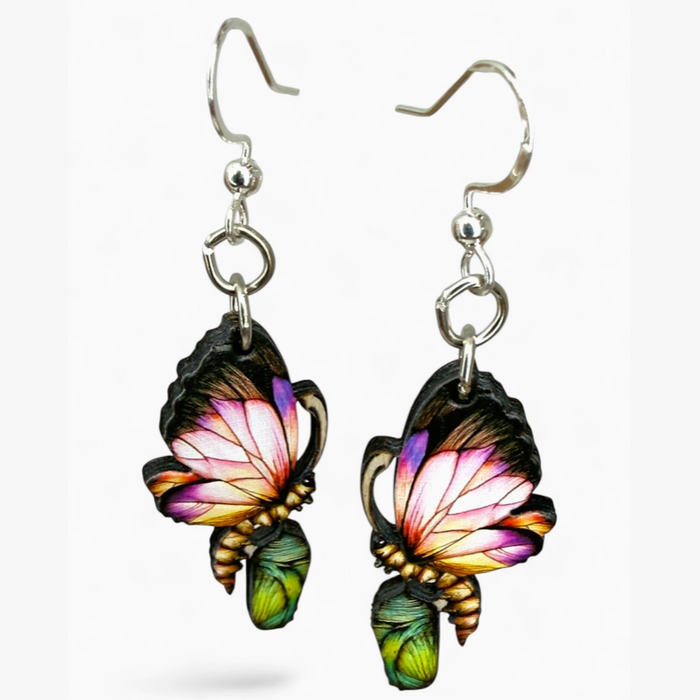 Cocoon to Butterfly Wood Earrings
