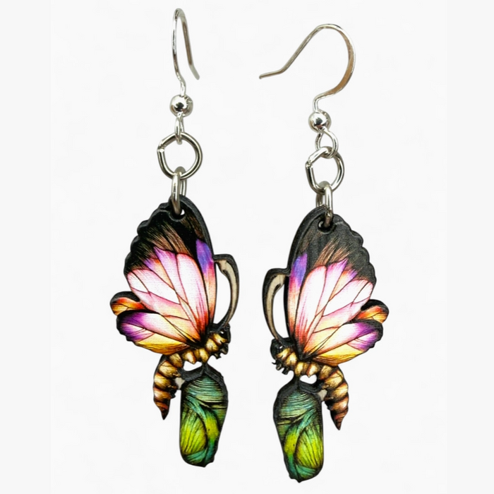Cocoon to Butterfly Wood Earrings
