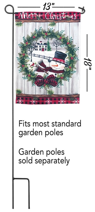 Plaid Christmas Snowman Wreath Garden Flag