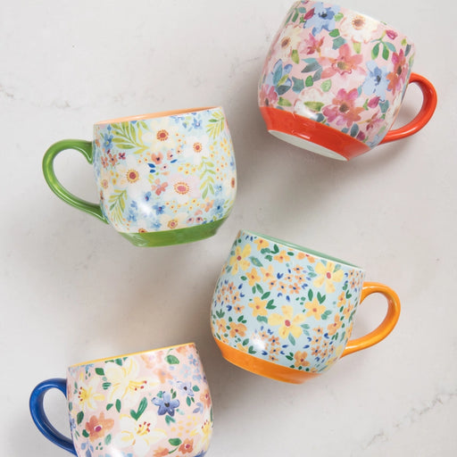 Floral Ceramic Mug w/ Colored Handle