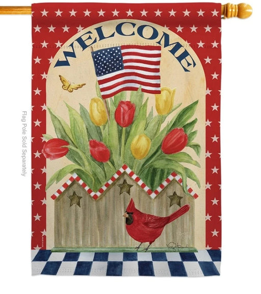 Americana Cardinal Floral Banner Flag