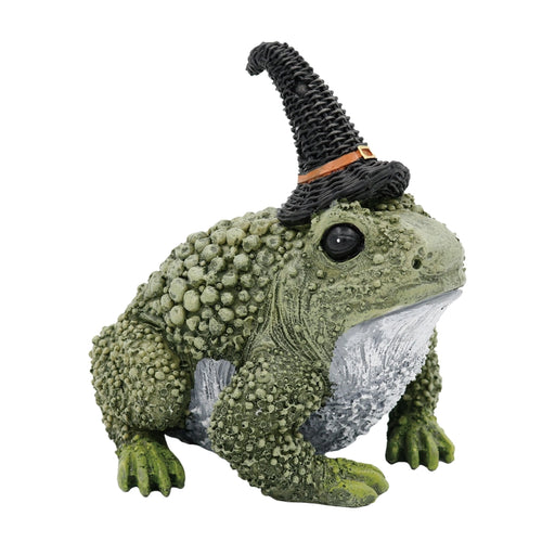 Green Frog with Witch Hat Figurine