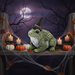 Green Frog with Witch Hat Figurine