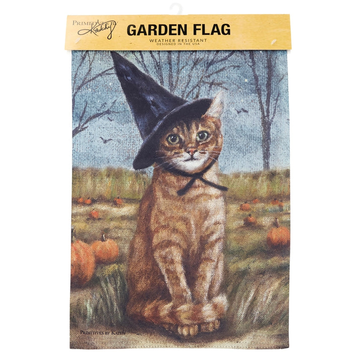 Witch Cat in Patch Garden Flag