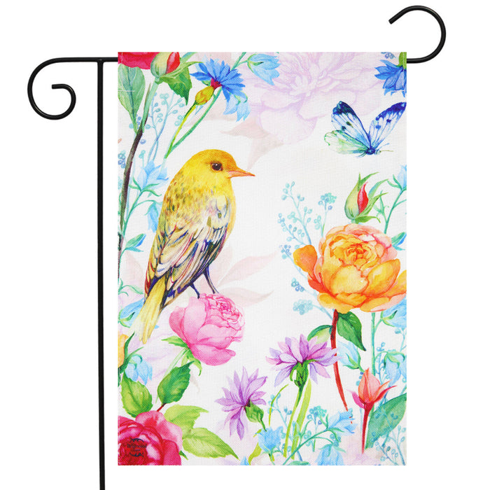 Whimsical Bird Burlap Garden Flag