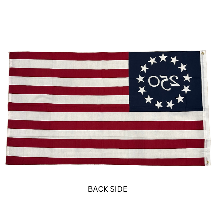 Betsy Ross 250th Anniversary Poly Cotton Flag - Made in USA back side showing the S/R style