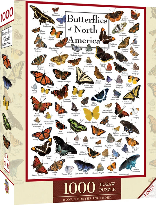 Butterflies of North America puzzle box with illustrations of butterflies of various species