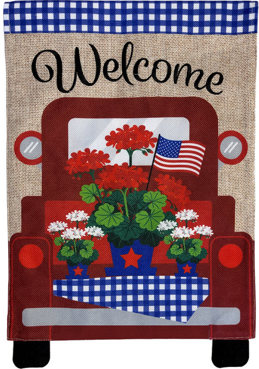 Red American Truck Burlap Garden Flag