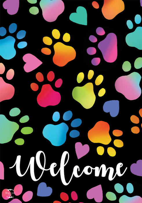 Rainbow Pawprints Garden Flag