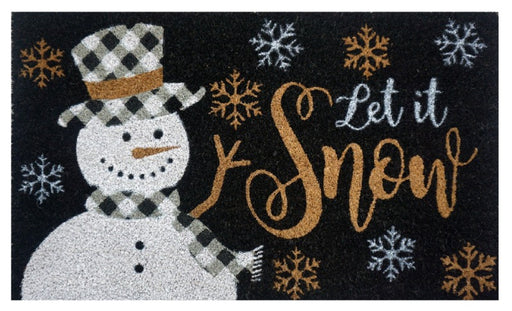Checkered Snowman Coir Doormat