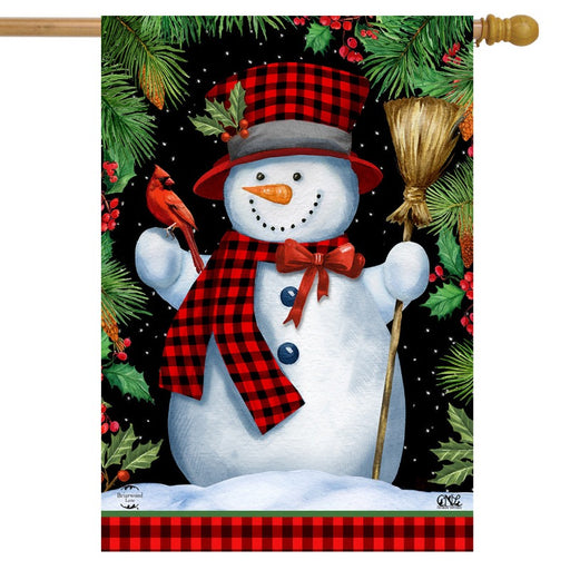 Red Checkered Snowman Banner Flag