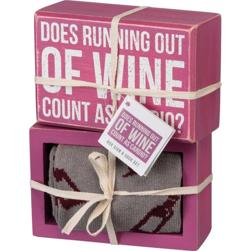Running Out of Wine Box Sign and Sock Set