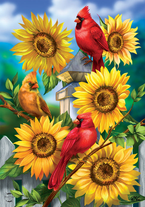 Cardinals and Sunflowers Garden Flag