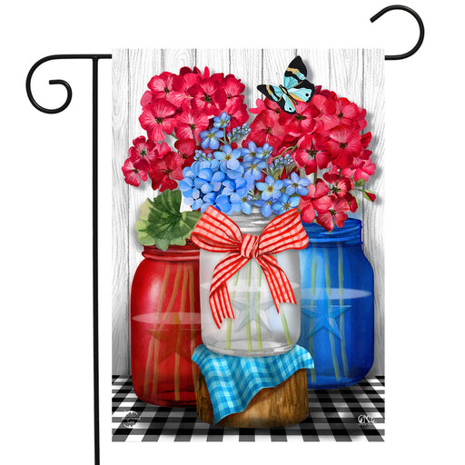 Red White and Blue Floral Jars Garden Flag