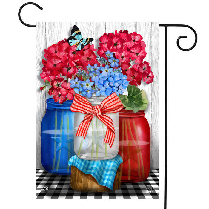 Red White and Blue Floral Jars Garden Flag