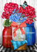 Red White and Blue Floral Jars Decorative Flag