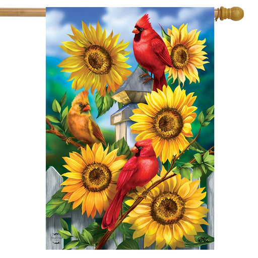Cardinals and Sunflowers Banner Flag