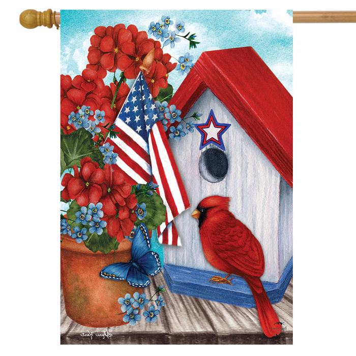 American Cardinal Birdhouse Banner Flag