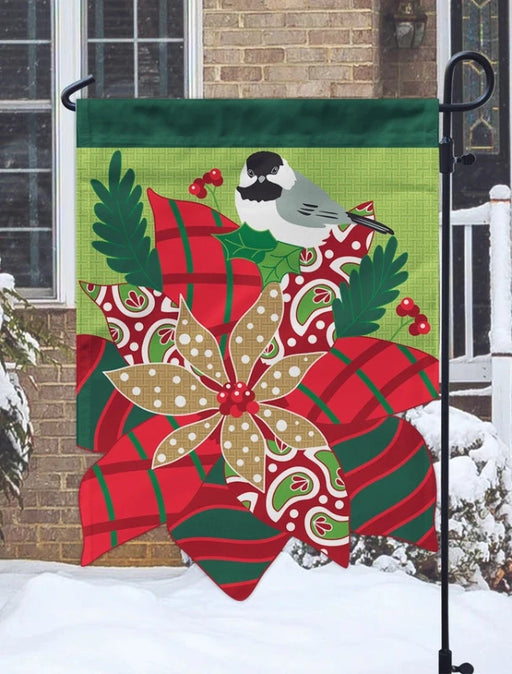 Poinsettia Burlap Applique Garden Flag