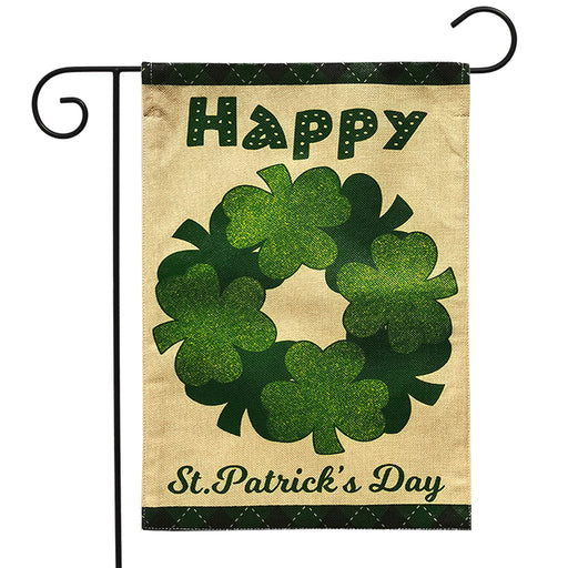 Happy St. Patrick's Wreath Burlap Garden Flag