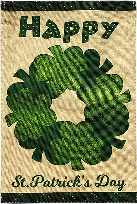 Happy St. Patrick's Wreath Burlap Garden Flag