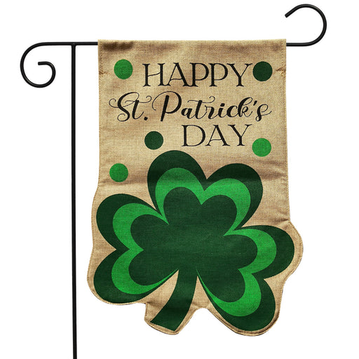 Happy St. Patrick's Shamrock Burlap Garden Flag