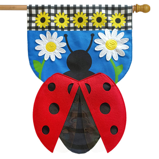 Sculpted Ladybug Burlap Banner Flag
