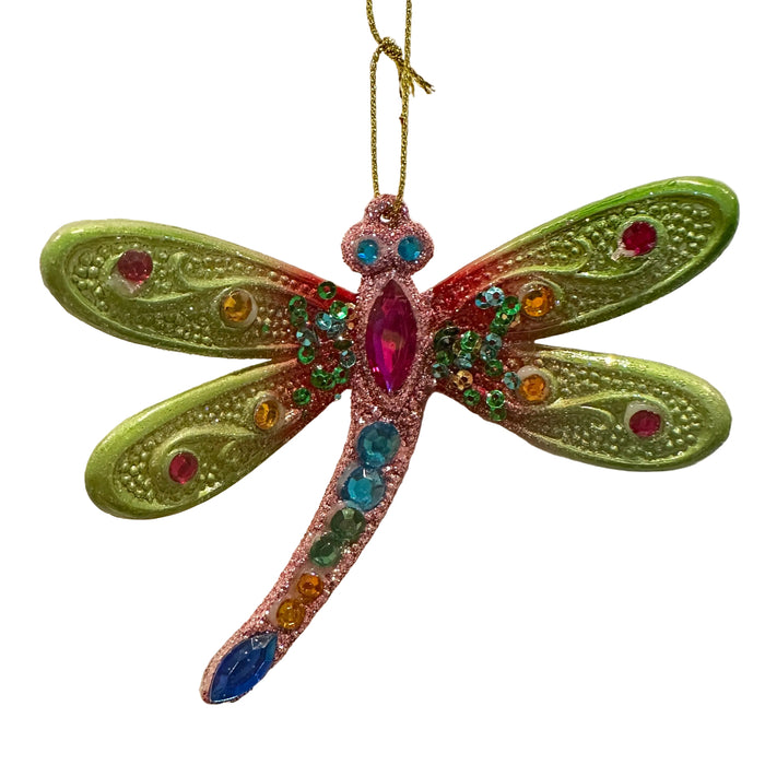 Acrylic Bedazzled Dragonfly Ornament - Green Wings
