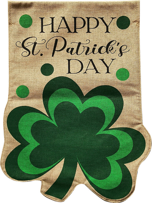 Happy St. Patrick's Shamrock Burlap Garden Flag