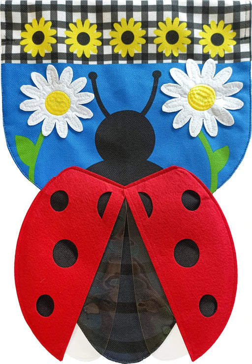 Sculpted Ladybug Burlap Banner Flag