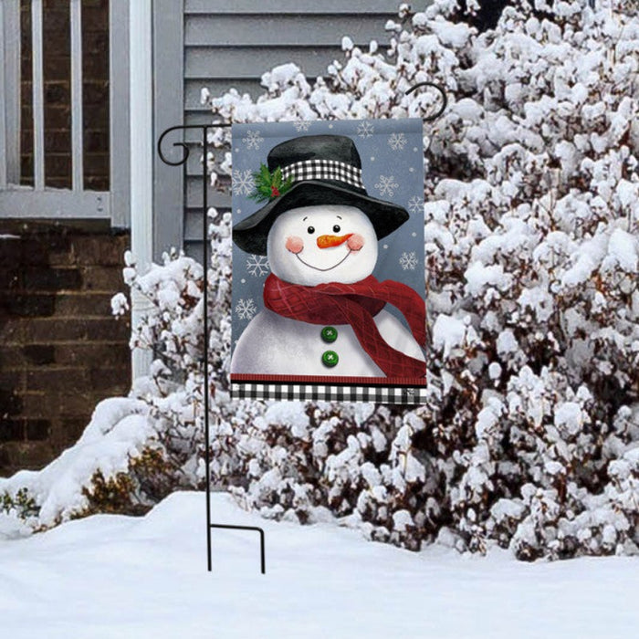 Smiling Snowman Garden Flag in use