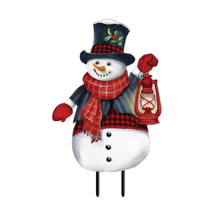 Snowman Lantern Metal Yard Stake