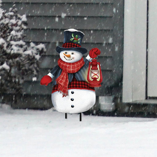 Snowman Lantern Metal Yard Stake