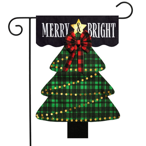 Merry & Bright Tree Burlap Garden Flag