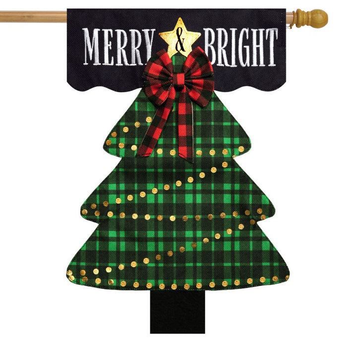 Merry & Bright Tree Burlap Banner Flag