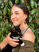 Sneaky Cat Brown Wood Earrings