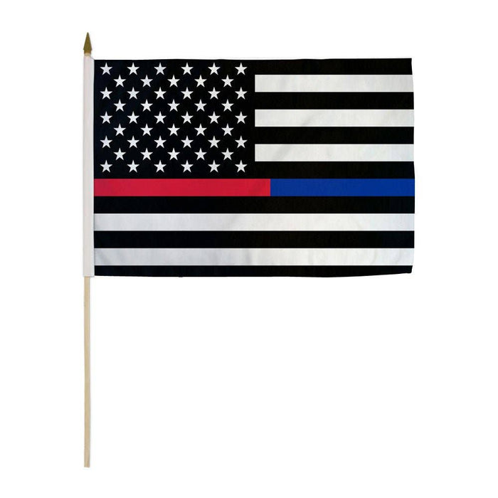 12x18" Thin Red & Blue Line US Stick Flag