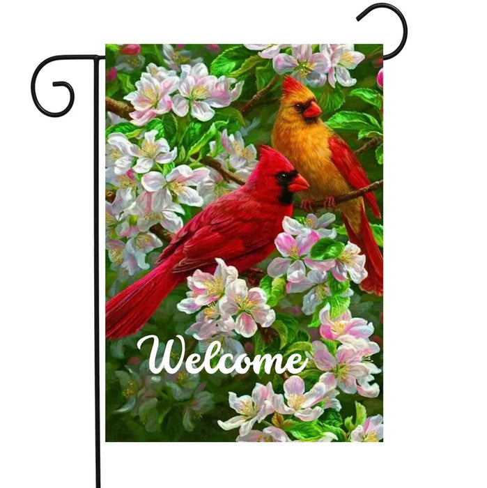 Male & Female Cardinal Welcome Garden Flag