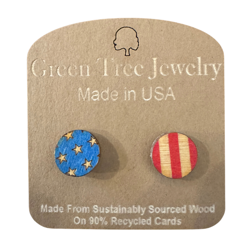 Stars & Stripes Stud Wood Earrings
