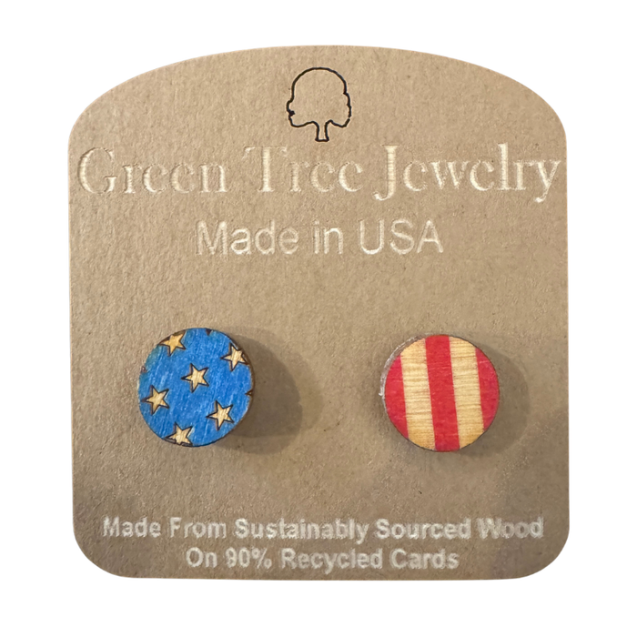 Stars & Stripes Stud Wood Earrings