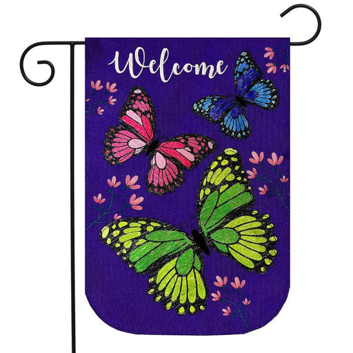 Butterfly Trio Burlap Garden Flag