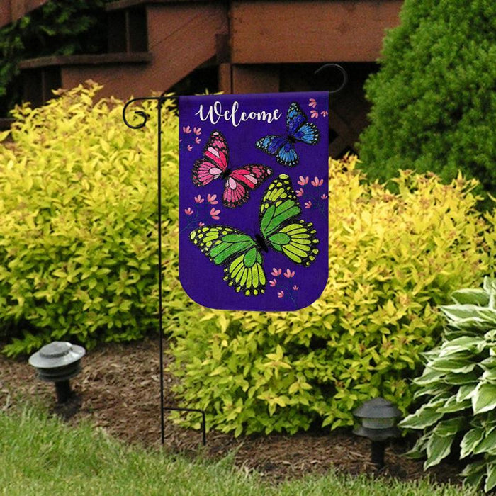 Butterfly Trio Burlap Garden Flag