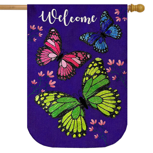 Butterfly Trio Burlap Banner Flag