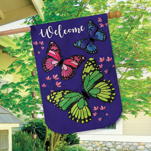 Butterfly Trio Burlap Banner Flag