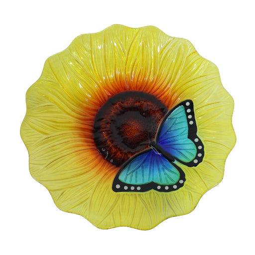 Butterfly and Sunflower Glass Bird Bath