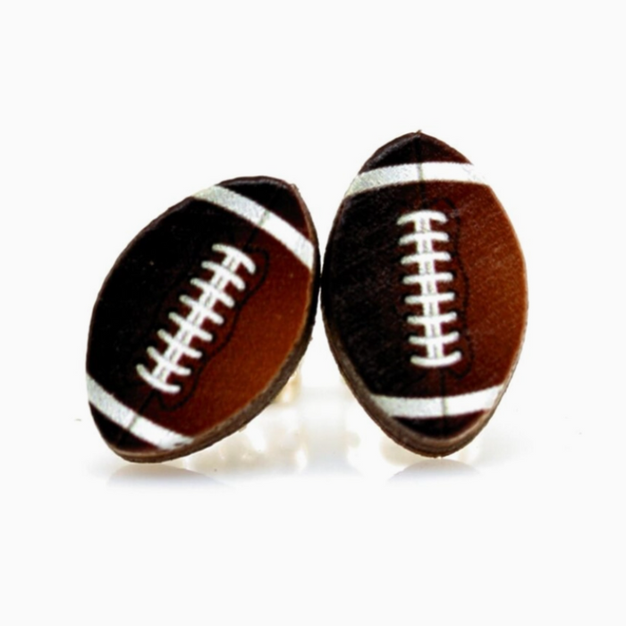Football Stud Wood Earrings