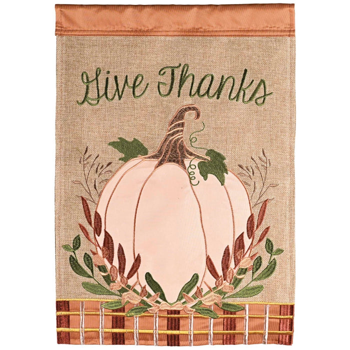 Give Thanks Pumpkin Applique Garden Flag