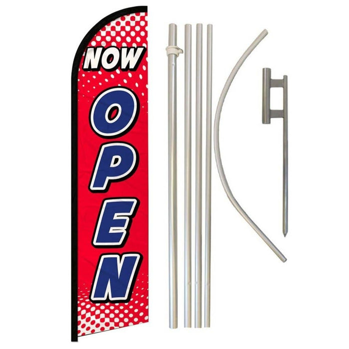 11.5' Now Open Red and White Feather Flag & Pole Kit